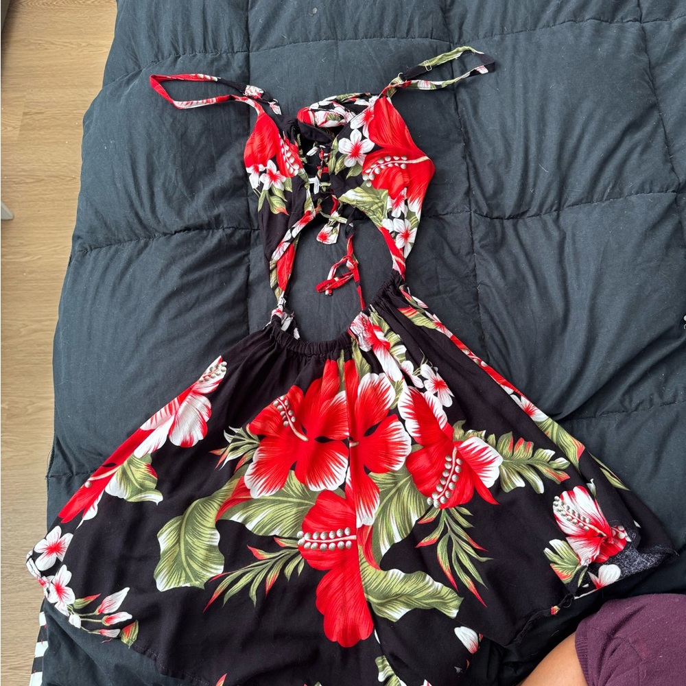 Floral Kids Dress - Red and Black